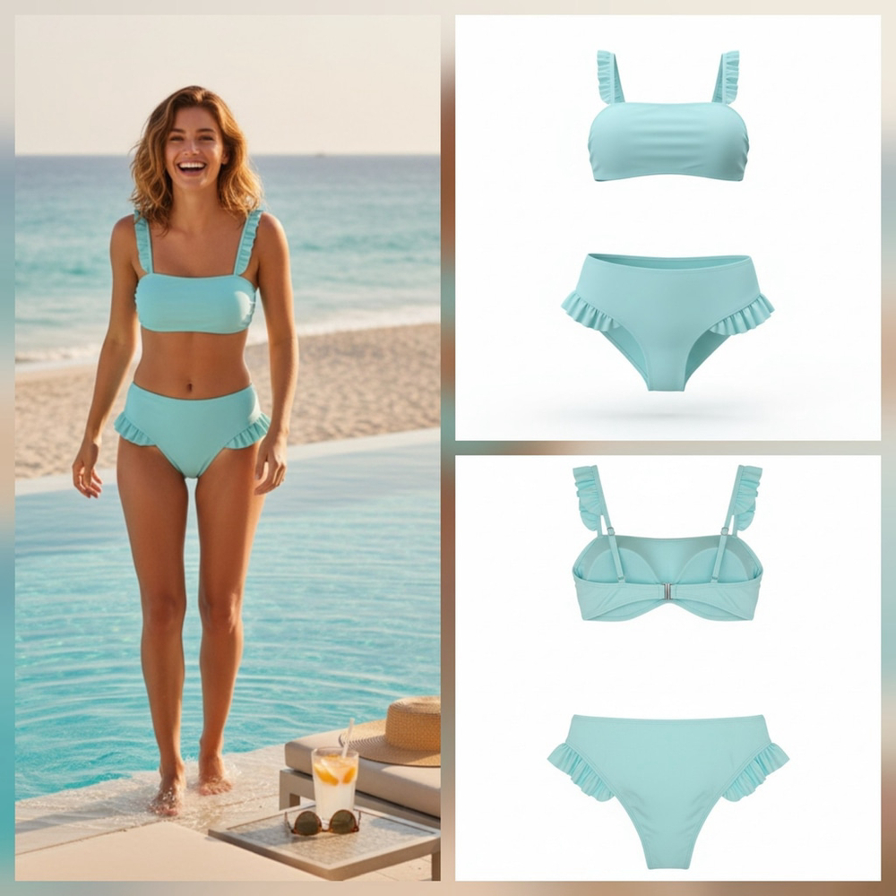 Tahari 2 piece Set Swimsuit Bathing Suit SZ MEDIUM - Blue Mist Light Turquoise - Picture 13 of 15